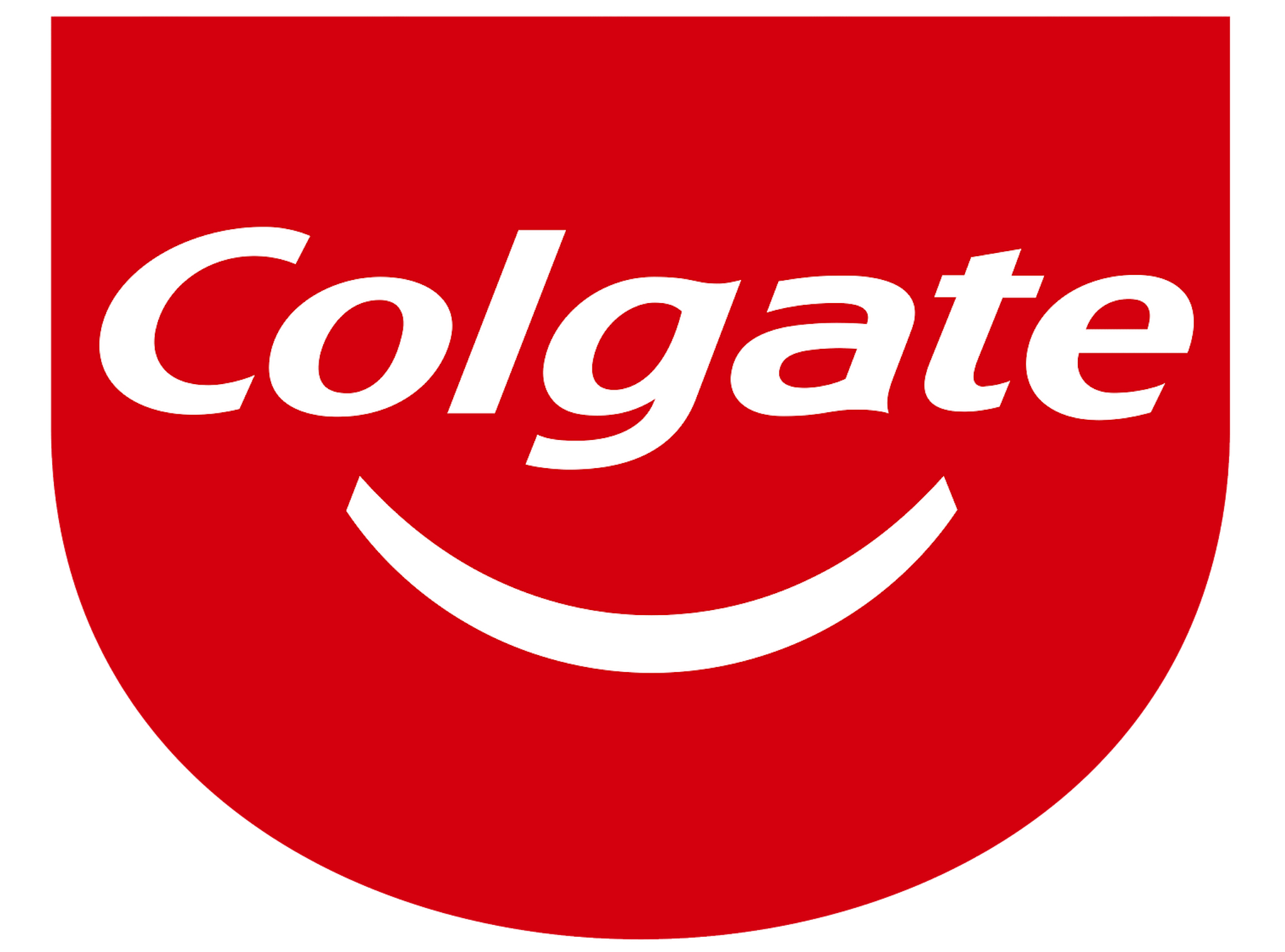 En röd colgate logga.